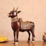 Brass Standing Nandi Statue | 16" x 15" x 4" | 9.3 kg | Vintage Antique Red Tone | Traditional Hindu Temple Bull Sculpture | Sacred Art | Jaipurio